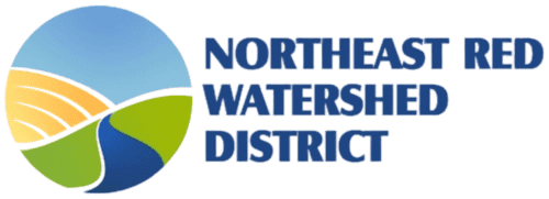 Northeast Red Watershed District logo with the name spelled out in text and a circle showing a green field, cropland and a river.