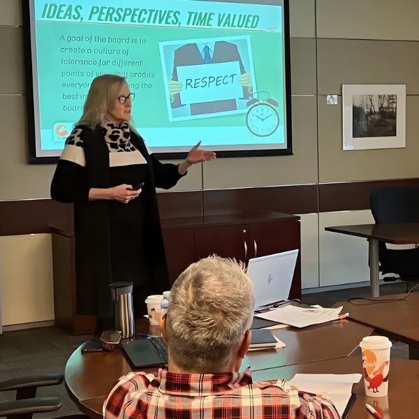 April Newsletter Free Information Session for Prospective Candidates Image of GovFox providing a presentation to a group of people.